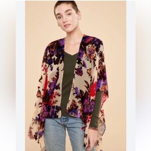 Woven Heart  Burn Out Velvet Floral Shawl Wrap Cape OSFM